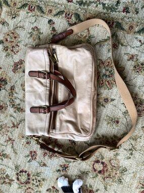 Fossil Explorer Foldover Tote Bag with Brown Trim